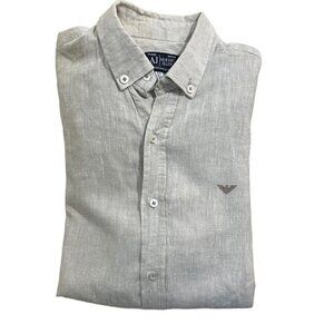 Armani Jeans Shirt men's S khaki cotton button down long sleeve top